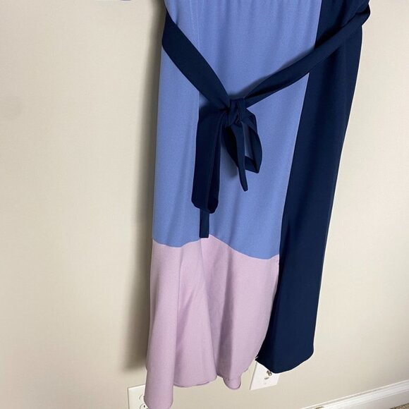 Hutch Colorblock Faux Wrap Midi Dress Womens Medium Short Sleeves Ruffle Belted - Picture 3 of 7